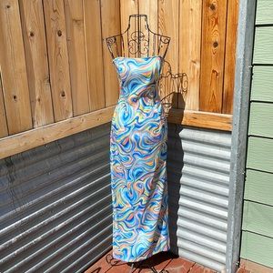 Jessica McClintock for Gunne Sax Blue, Pink, Yellow swirl dress - womens size 5